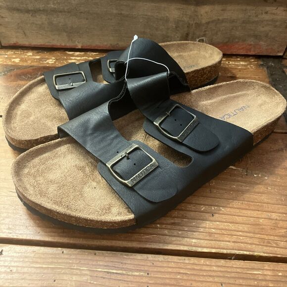 Nautica NWOT Men\'s Double Buckle Slide Sandal Size 10 Black Rubber Grip Sole main image 4